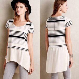 Anthropologie Gradient Strip High Low Tunic Top Short Sleeve‎ Deletta Size Small